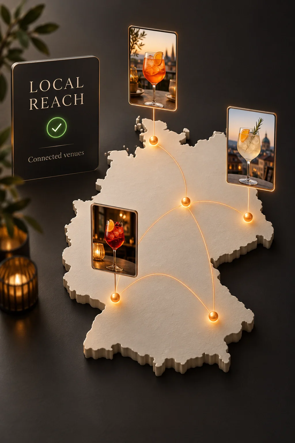Local reach: a map of Germany with lit-up partner venues