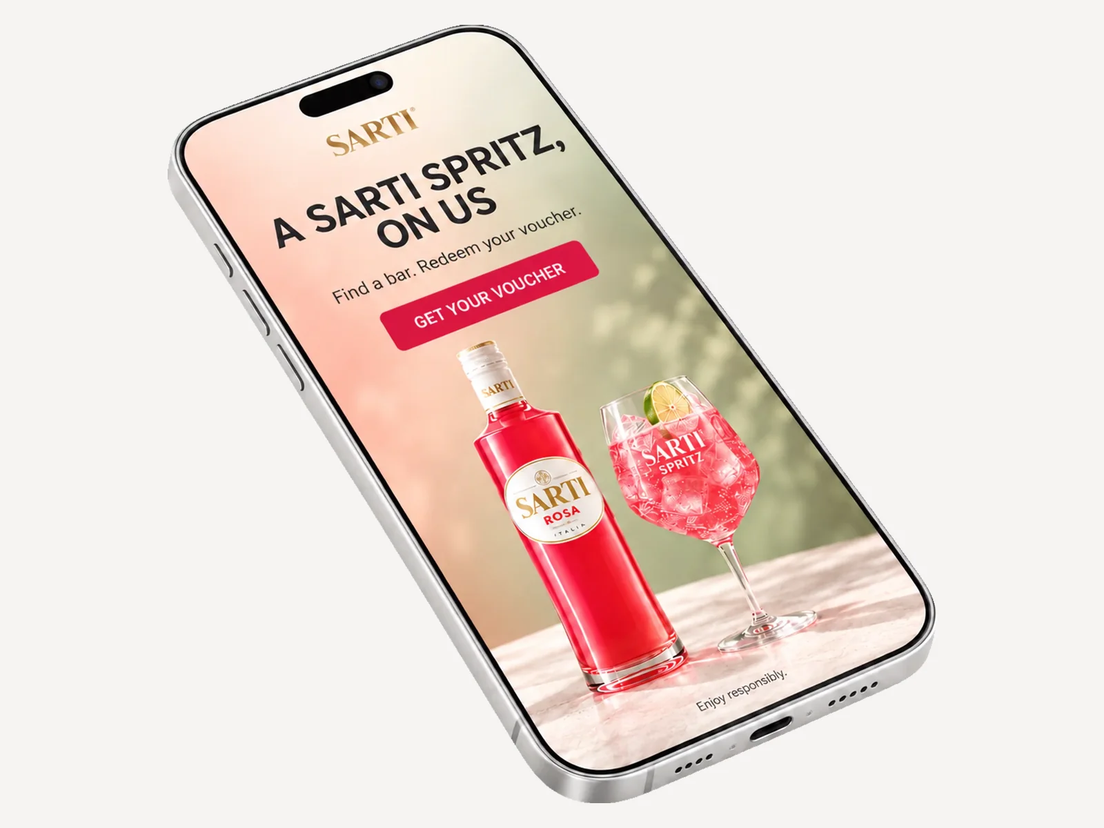 Sarti Spritz voucher campaign on a smartphone: A Sarti Spritz, on us
