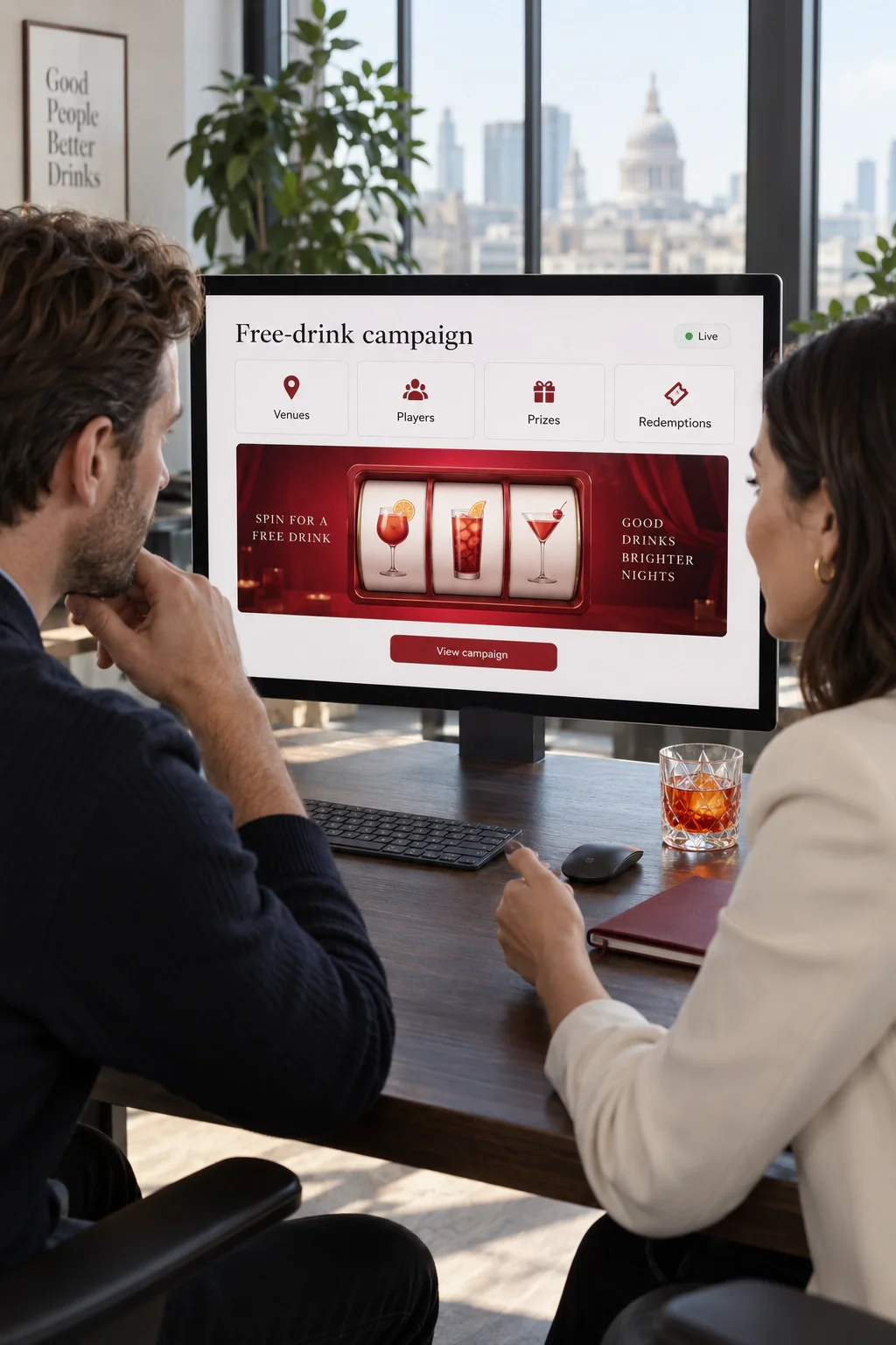 Free drink campaign dashboard on a desktop screen