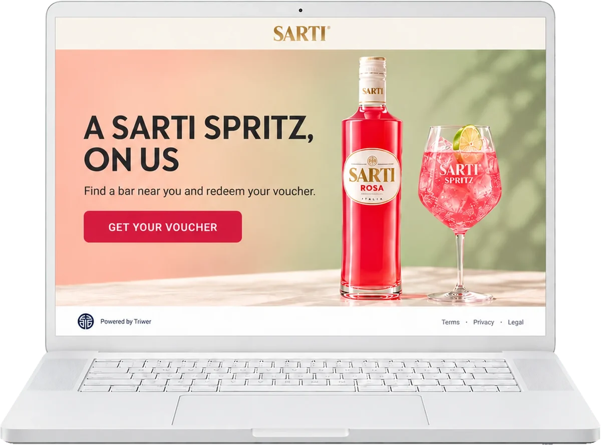 Sarti Spritz campaign landing page on a laptop